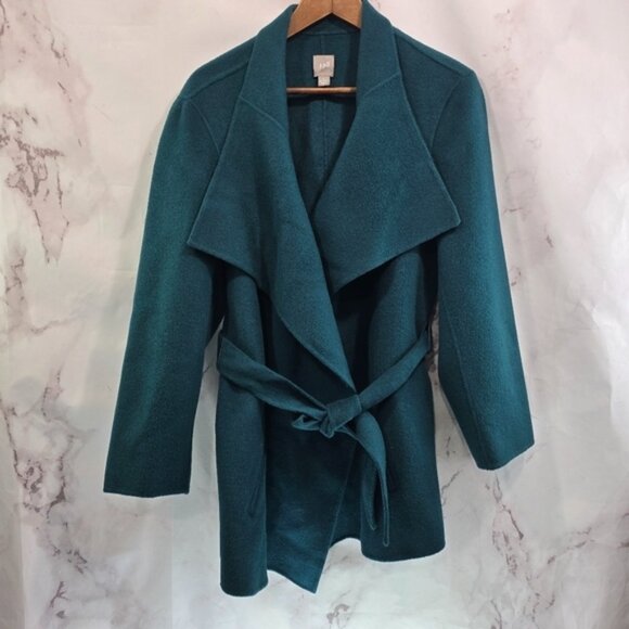 J Jill Jacket Womens 1X Dark Forest Green Open Front Wool Angora Waterfall Tie - Picture 1 of 12